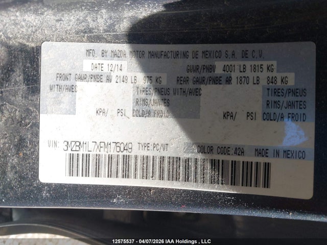 3MZBM1L7XFM176049 Mazda 3 TOURING