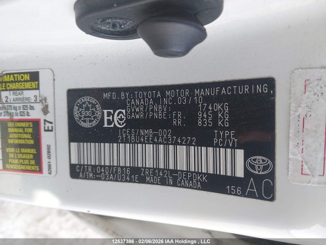 Aukcja sprzedaży 2010 Toyota Corolla Ce, vin: 2T1BU4EE4AC374272, numer aukcji: 12537386