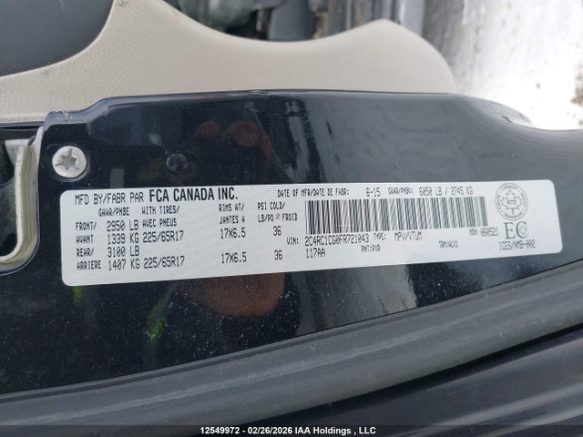 2015 Chrysler Town & Country Touring მანქანა იყიდება აუქციონზე, vin: 2C4RC1CG0FR721043, აუქციონის ნომერი: 12549972