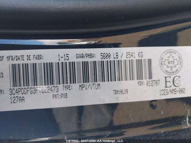 Aukcja sprzedaży 2015 Dodge Journey R/t, vin: 3C4PDDFG3FT622473, numer aukcji: 12575552