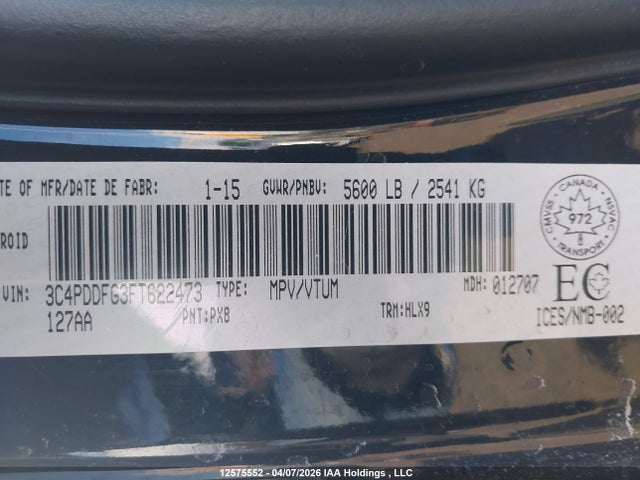 Aukcja sprzedaży 2015 Dodge Journey R/t, vin: 3C4PDDFG3FT622473, numer aukcji: 12575552