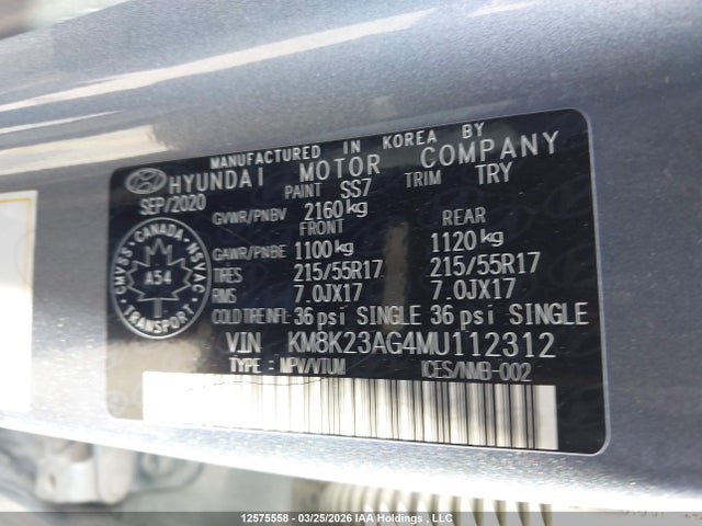 KM8K23AG4MU112312 Hyundai Kona Sel