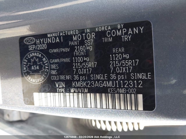 KM8K23AG4MU112312 Hyundai Kona Sel