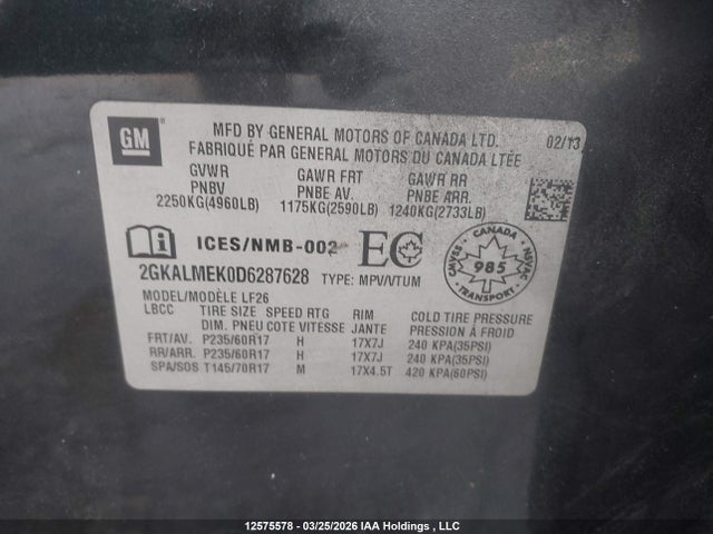 12575578 :رقم المزاد ، 2GKALMEK0D6287628 vin ، 2013 Gmc Terrain Sle-1 مزاد بيع