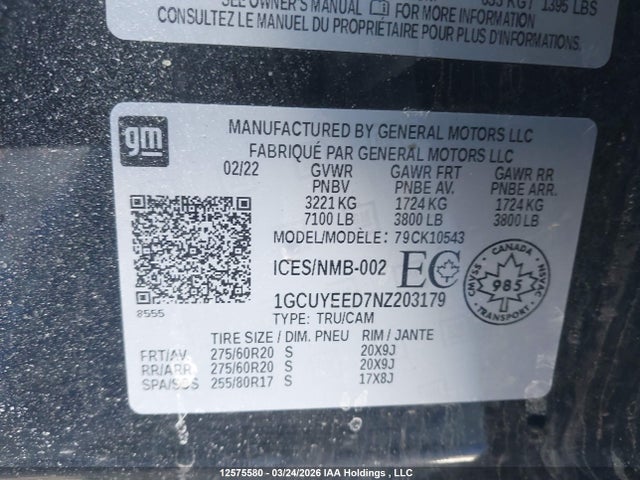 1GCUYEED7NZ203179 Chevrolet Silverado 1500 Ltd Rst