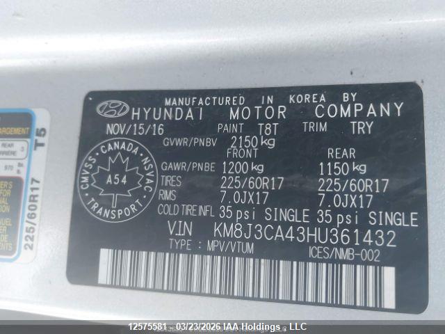 Aukcja sprzedaży 2017 Hyundai Tucson Premium, vin: KM8J3CA43HU361432, numer aukcji: 12575581