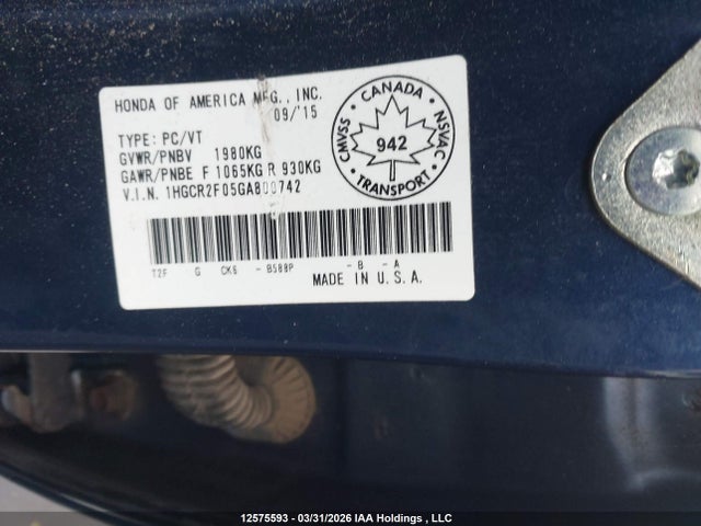 1HGCR2F05GA800742 Honda ACCORD EX