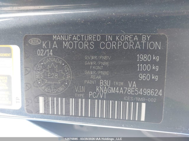 12575595 :رقم المزاد ، KNAGM4A78E5498624 vin ، 2014 Kia Optima Lx مزاد بيع