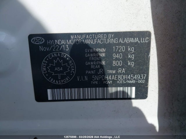 Продажа на аукционе авто 2013 Hyundai Elantra Gls/limited, vin: 5NPDH4AE8DH454937, номер лота: 12575598