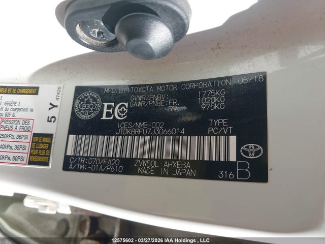 2018 Toyota Prius მანქანა იყიდება აუქციონზე, vin: JTDKBRFU7J3066014, აუქციონის ნომერი: 12575602