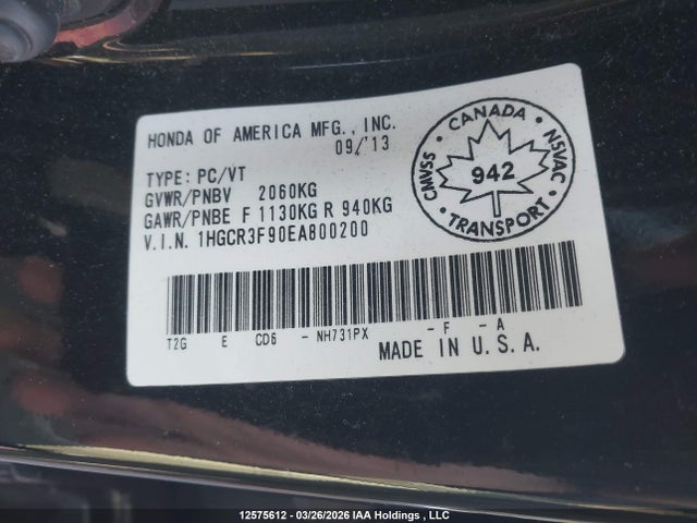 1HGCR3F90EA800200 Honda Accord Touring V6