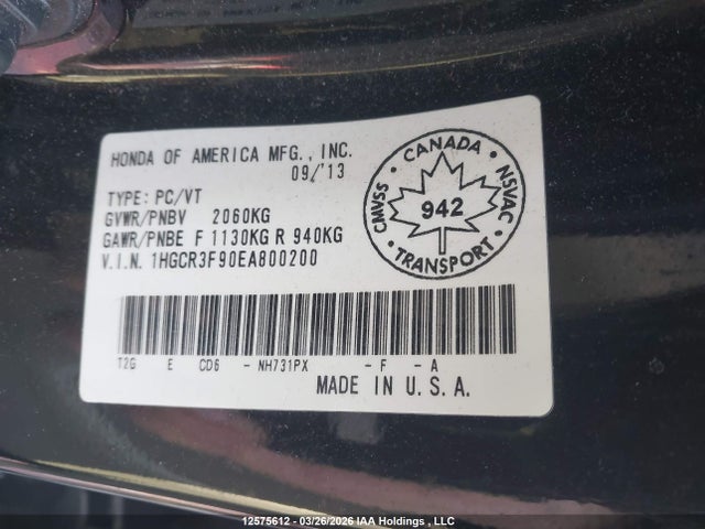 1HGCR3F90EA800200 Honda Accord Touring V6