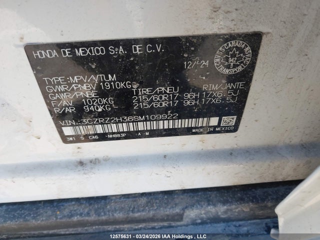 3CZRZ2H36SM109922 Honda HR-V LX