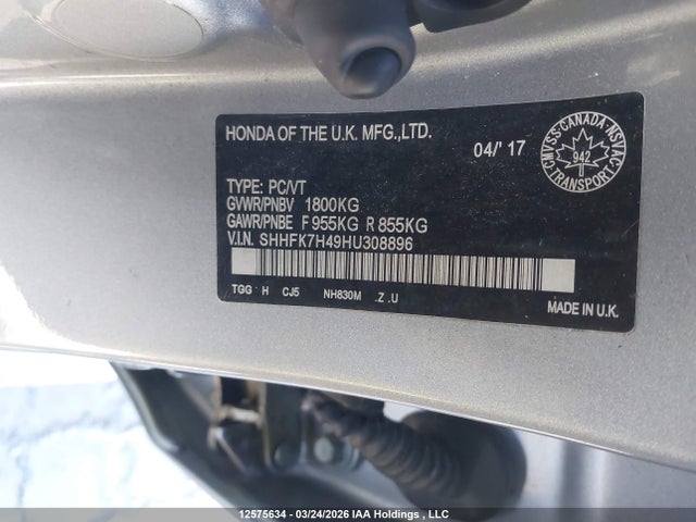 2017 Honda Civic Sport მანქანა იყიდება აუქციონზე, vin: SHHFK7H49HU308896, აუქციონის ნომერი: 12575634