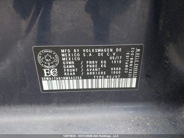 3VWA17AU1HM542256 Volkswagen Golf Sportwagen S
