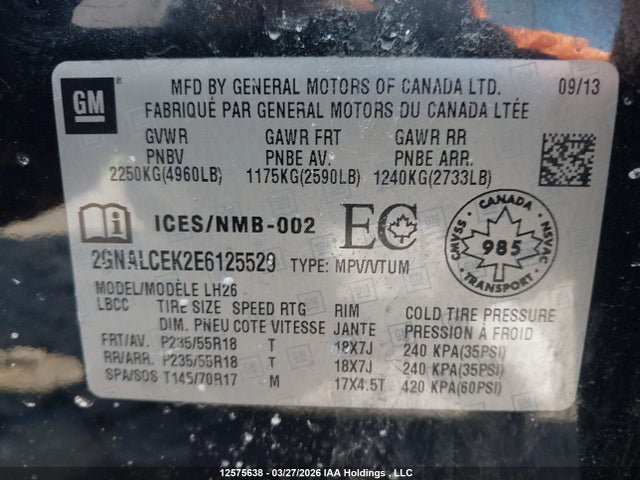 2014 Chevrolet Equinox 2lt მანქანა იყიდება აუქციონზე, vin: 2GNALCEK2E6125529, აუქციონის ნომერი: 12575638