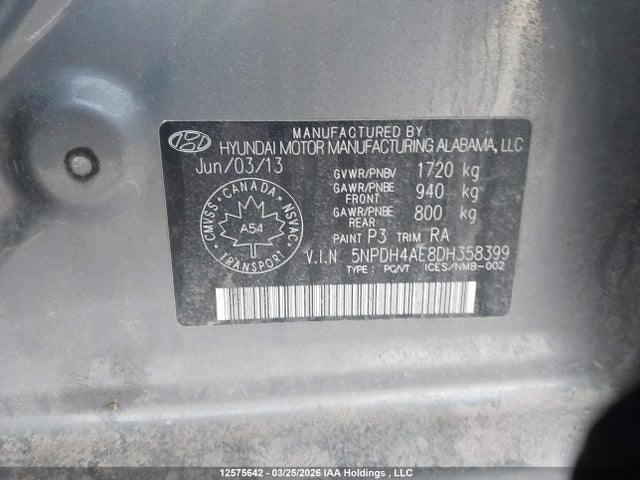 Aukcja sprzedaży 2013 Hyundai Elantra, vin: 5NPDH4AE8DH358399, numer aukcji: 12575642