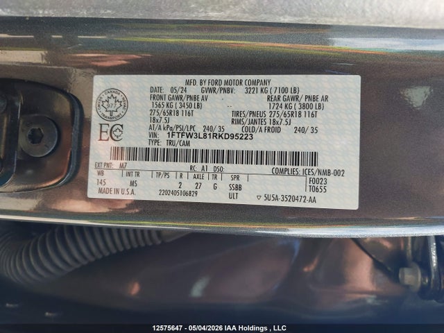 1FTFW3L81RKD95223 Ford F150 Xlt