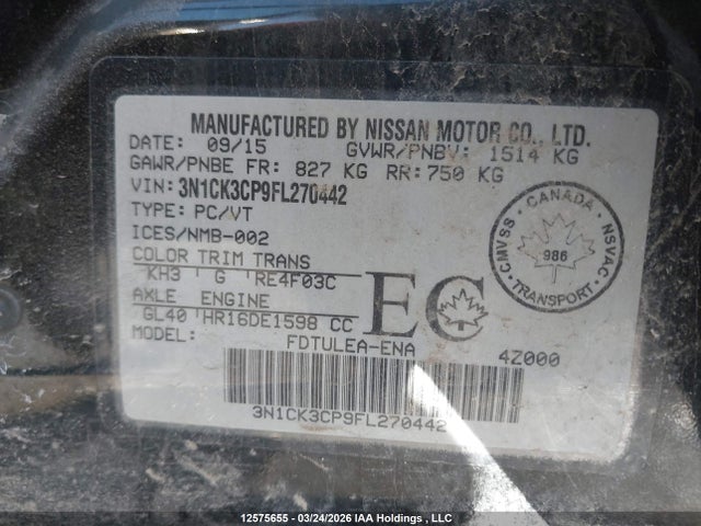 Продажа на аукционе авто 2015 Nissan Micra, vin: 3N1CK3CP9FL270442, номер лота: 12575655