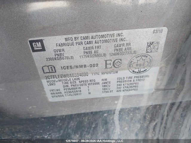 Aukcja sprzedaży 2010 Gmc Terrain Sle, vin: 2CTFLEEW8A6334690, numer aukcji: 12575657