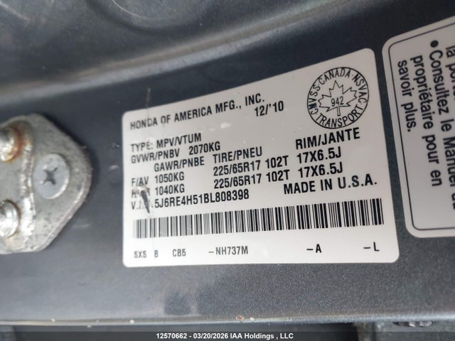 Aukcja sprzedaży 2011 Honda Cr-v Ex, vin: 5J6RE4H51BL808398, numer aukcji: 12570662