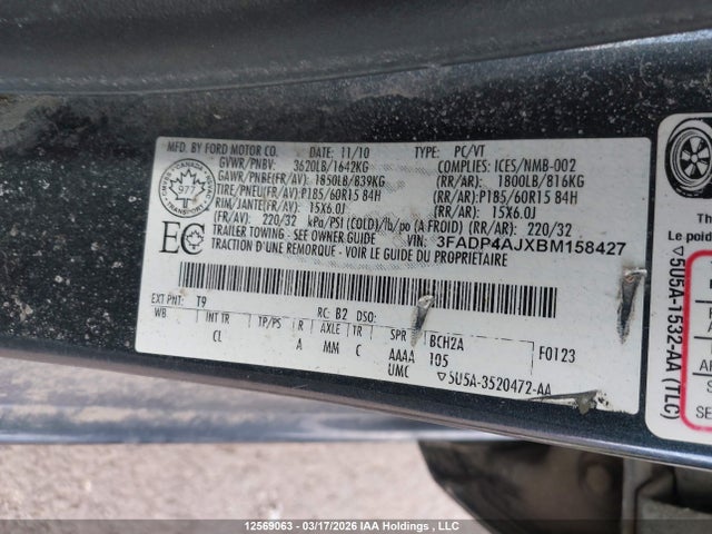 2011 Ford Fiesta S მანქანა იყიდება აუქციონზე, vin: 3FADP4AJXBM158427, აუქციონის ნომერი: 12569063