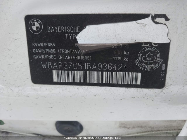 Aukcja sprzedaży 2011 Bmw 323i, vin: WBAPG7C51BA936424, numer aukcji: 12499495