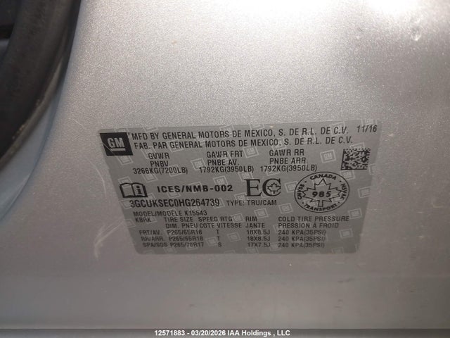 Продаж на аукціоні авто 2017 Chevrolet Silverado 1500 1lz, vin: 3GCUKSEC0HG264739, номер лоту: 12571883
