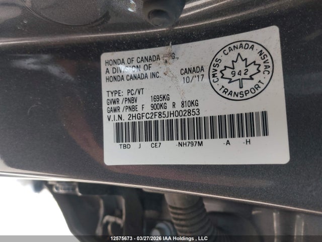 2HGFC2F85JH002853 Honda CIVIC EX