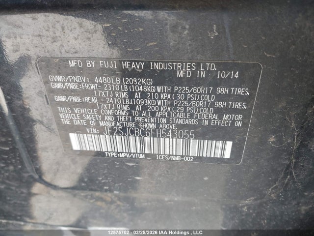 12575702 :رقم المزاد ، JF2SJCBC6FH543055 vin ، 2015 Subaru Forester مزاد بيع