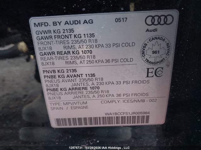 WA1BCCFS1JR005984 Audi Q3 2.0t Komfort