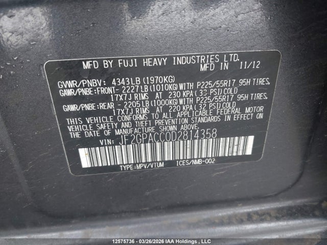 12575736 :رقم المزاد ، JF2GPACC0D2814358 vin ، 2013 Subaru Xv Crosstrek Sport Package/touring مزاد بيع