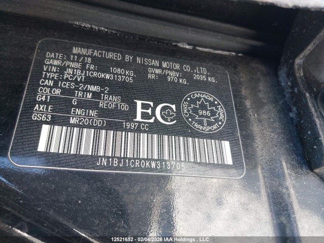 JN1BJ1CR0KW313705 Nissan Qashqai S/sl/sv