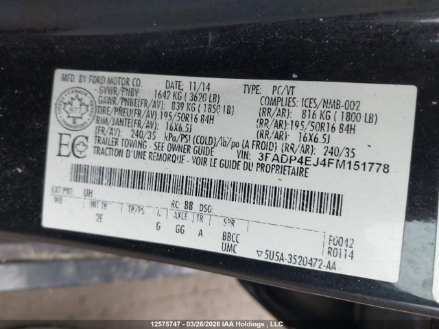 Продажа на аукционе авто 2015 Ford Fiesta Se, vin: 3FADP4EJ4FM151778, номер лота: 12575747