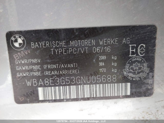 Aukcja sprzedaży 2016 Bmw 328 Xi Sulev, vin: WBA8E3G53GNU05688, numer aukcji: 12575754