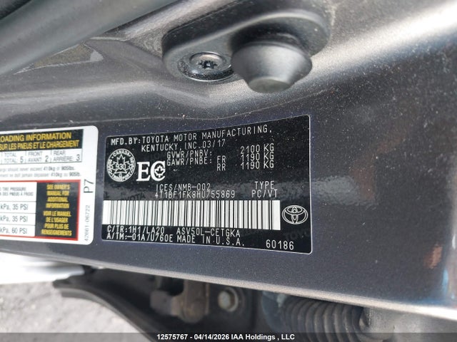 4T1BF1FK8HU755869 Toyota CAMRY XLE