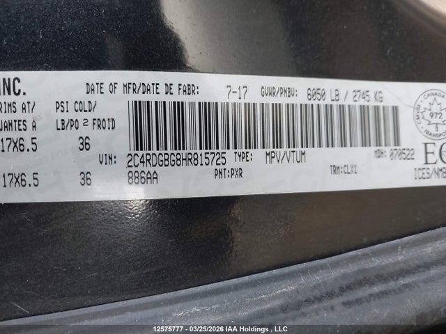 2C4RDGBG8HR815725 Dodge Grand Caravan Se