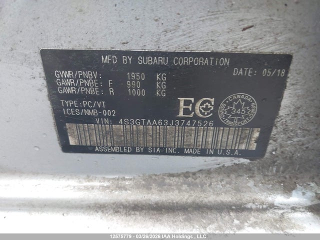 Aukcja sprzedaży 2018 Subaru Impreza Convenience, vin: 4S3GTAA63J3747526, numer aukcji: 12575779