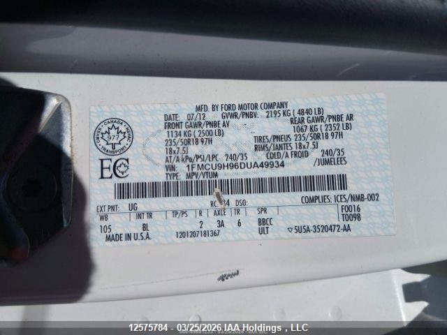 Продаж на аукціоні авто 2013 Ford Escape Sel, vin: 1FMCU9H96DUA49934, номер лоту: 12575784