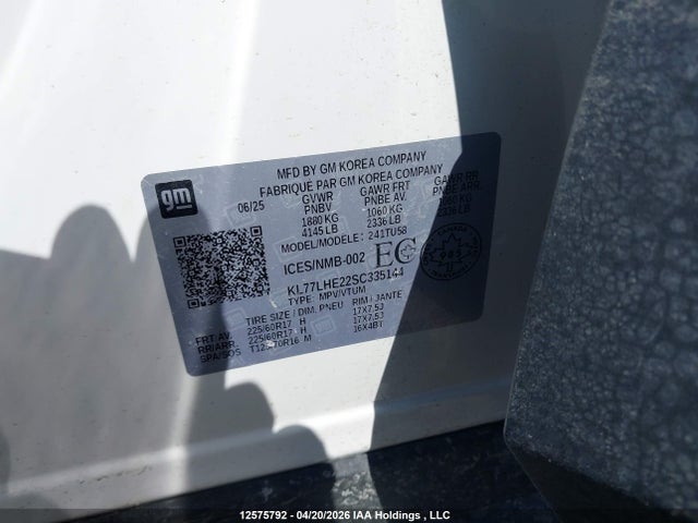 KL77LHE22SC335144 Chevrolet TRAX 1LT