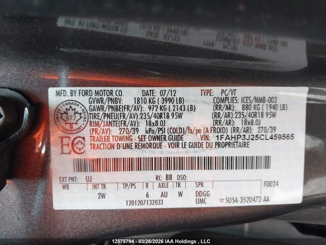 Aukcja sprzedaży 2012 Ford Focus Titanium, vin: 1FAHP3J25CL459565, numer aukcji: 12575794