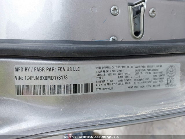 Продаж на аукціоні авто 2021 Jeep Cherokee Trailhawk, vin: 1C4PJMBX0MD173173, номер лоту: 12575795
