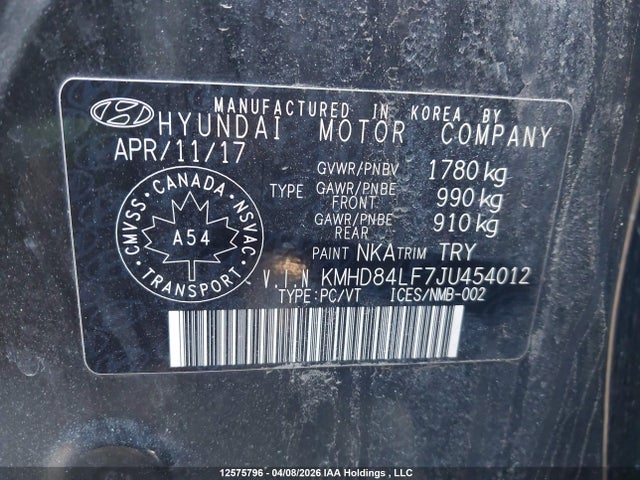 KMHD84LF7JU454012 Hyundai Elantra