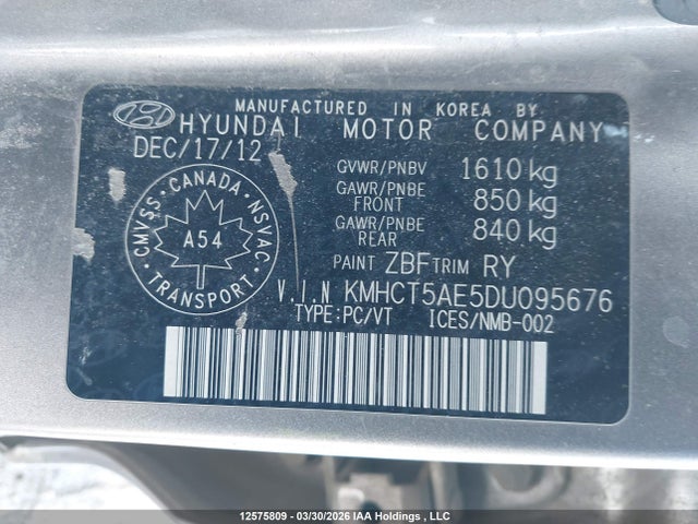 2013 Hyundai Accent Gl მანქანა იყიდება აუქციონზე, vin: KMHCT5AE5DU095676, აუქციონის ნომერი: 12575809