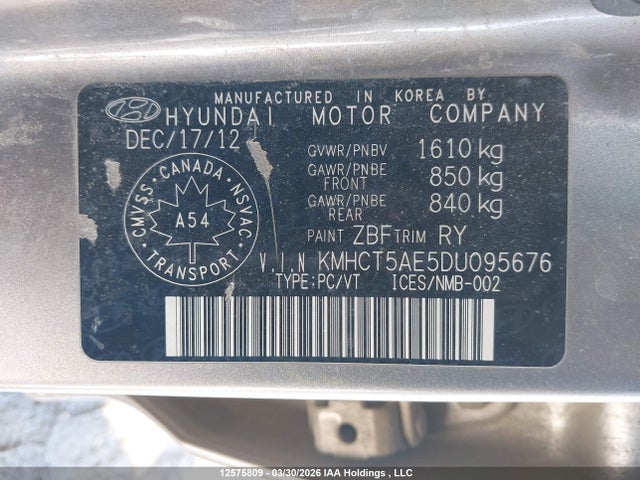 2013 Hyundai Accent Gl მანქანა იყიდება აუქციონზე, vin: KMHCT5AE5DU095676, აუქციონის ნომერი: 12575809