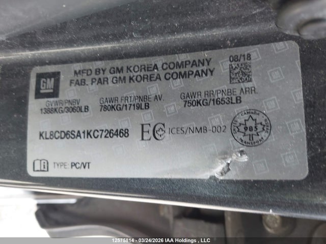 Продаж на аукціоні авто 2019 Chevrolet Spark 1lt Cvt, vin: KL8CD6SA1KC726468, номер лоту: 12575814