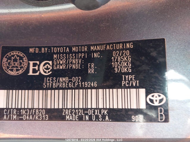 Toyota COROLLA LE 2020 5YFBPRBE6LP119246 Image 9