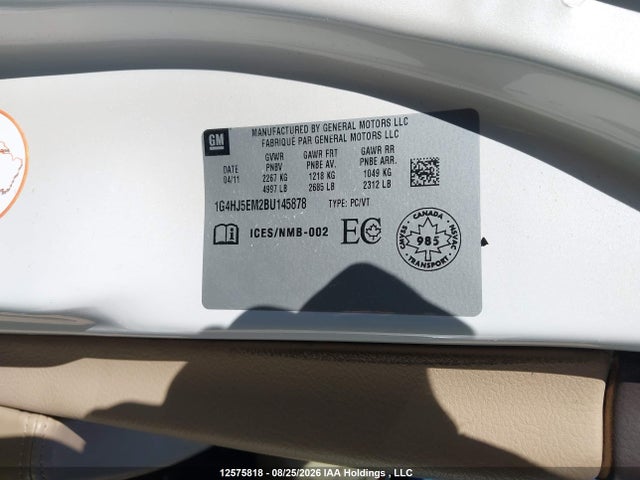 Auction sale of the 2011 Buick Lucerne Cxl, vin: 1G4HJ5EM2BU145878, lot number: 12575818
