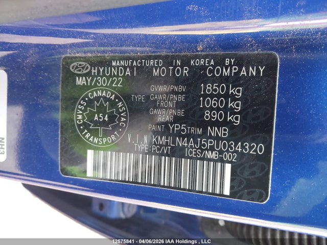 Продаж на аукціоні авто 2023 Hyundai Elantra Limited, vin: KMHLN4AJ5PU034320, номер лоту: 12575841
