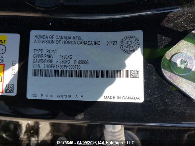 Honda Civic Touring 2023 2HGFE1F93PH000783 Image 10